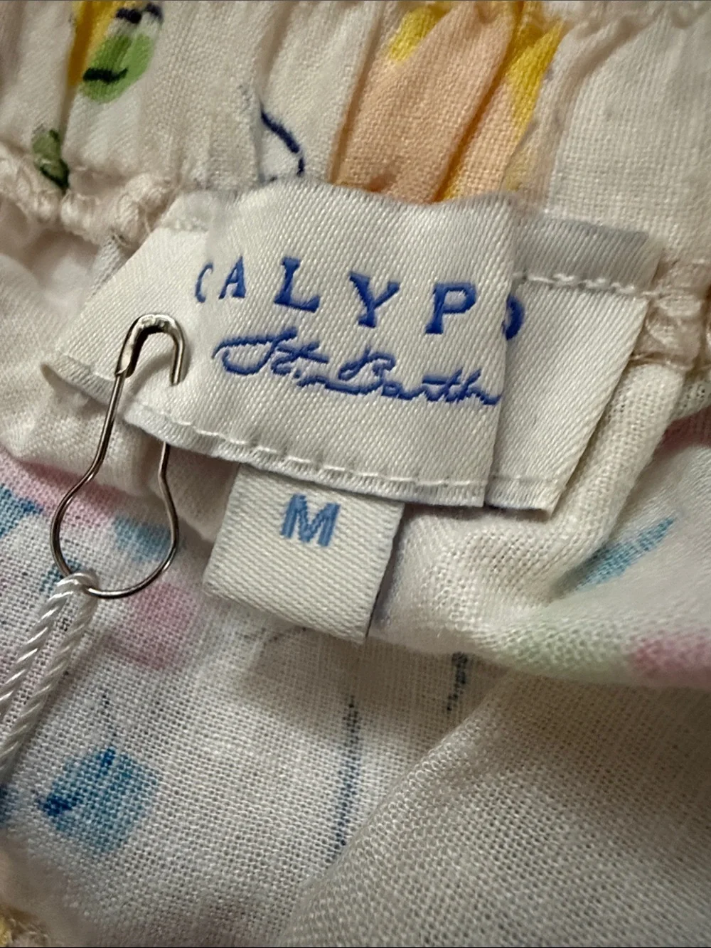 Calypso St. Barth Linen Blend Cream Drawstring Skirt with Pastel Floral Accents